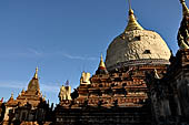 Bagan Myanmar. Dhammayazika pagoda. Detail of the three receding terraces with the subsidiary stupas at the corners. 